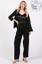 Women's Plus High Waisted Loose Fit Pleated Slacks