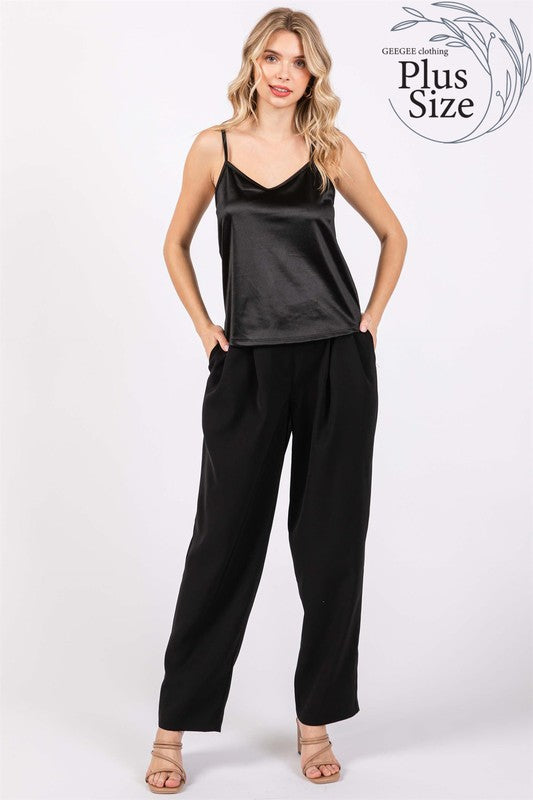 Women's Plus High Waisted Loose Fit Pleated Slacks