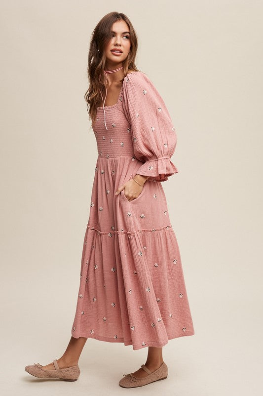 Women's Romantic Floral Embroidery Maxi Dress