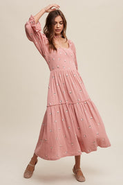 Women's Romantic Floral Embroidery Maxi Dress