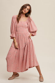 Women's Romantic Floral Embroidery Maxi Dress