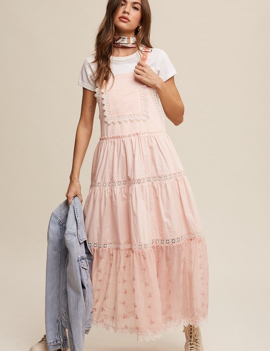 Laced and Tiered Romantic Overall Maxi Dress