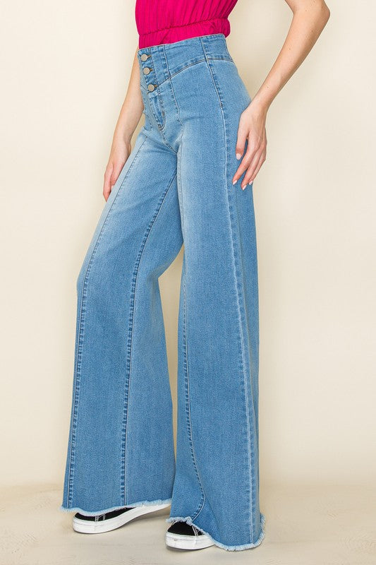 Women's High Waist Vintage Flare Wide Leg Jeans