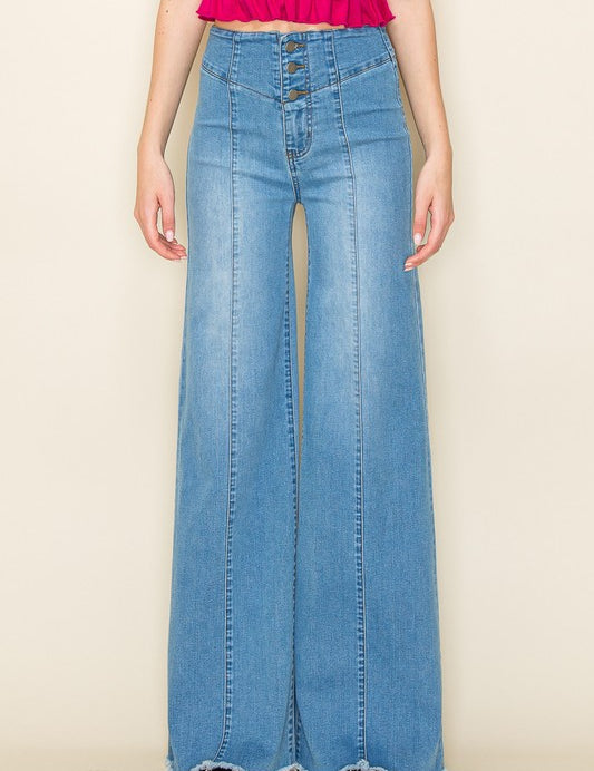 Women's High Waist Vintage Flare Wide Leg Jeans