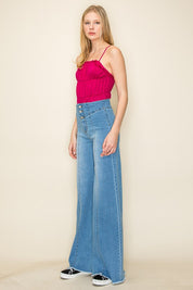 Women's High Waist Vintage Flare Wide Leg Jeans