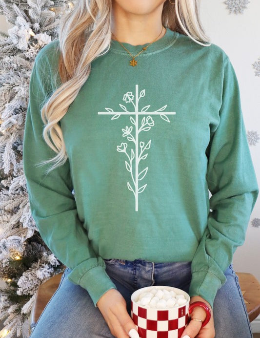 Unisex Oversized Floral Graphic Long Sleeve Tee