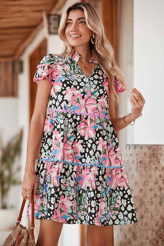 Women's Floral Tiered Mini Dress