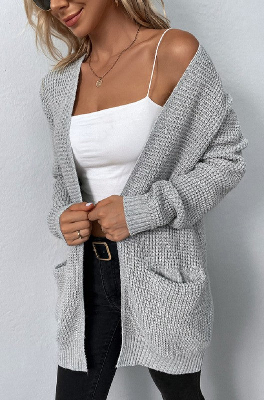 Women's Open Front Waffle Knit Cardigan