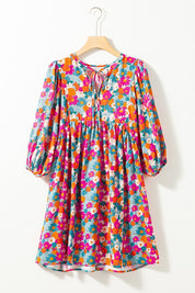 Women's Boho Floral Lantern Sleeve Babydoll Dress