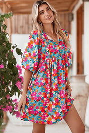 Women's Boho Floral Lantern Sleeve Babydoll Dress