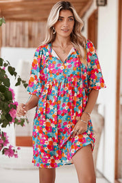 Women's Boho Floral Lantern Sleeve Babydoll Dress