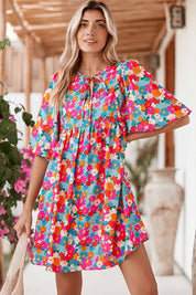 Women's Boho Floral Lantern Sleeve Babydoll Dress