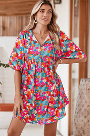 Women's Boho Floral Lantern Sleeve Babydoll Dress