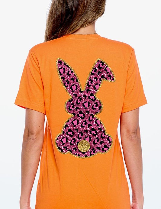 Unisex Casual Pink Leopard Easter Bunny Graphic Tee