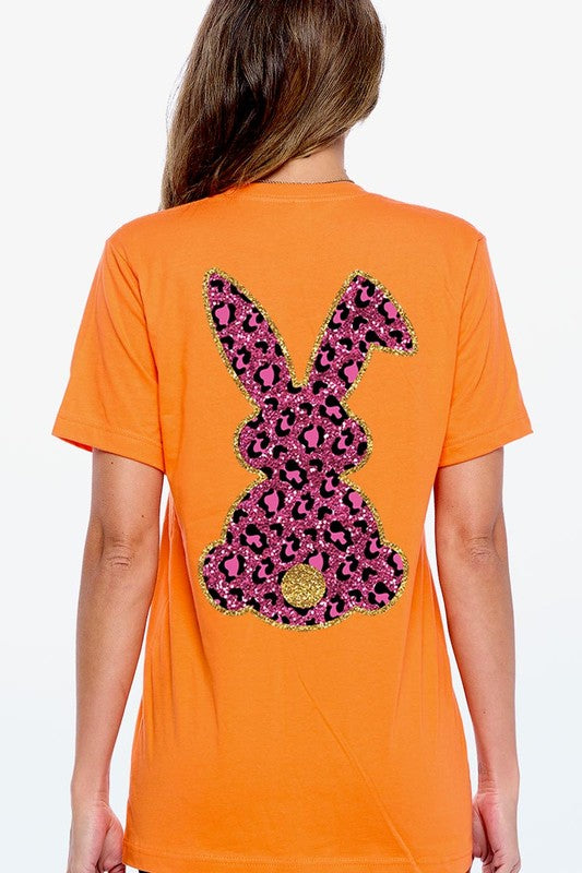 Unisex Casual Pink Leopard Easter Bunny Graphic Tee