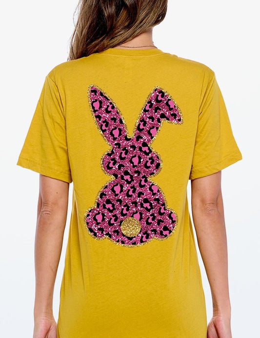 Unisex Casual Pink Leopard Easter Bunny Graphic Tee