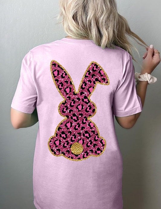Unisex Casual Pink Leopard Easter Bunny Graphic Tee