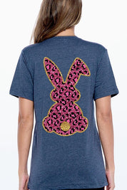 Unisex Casual Pink Leopard Easter Bunny Graphic Tee