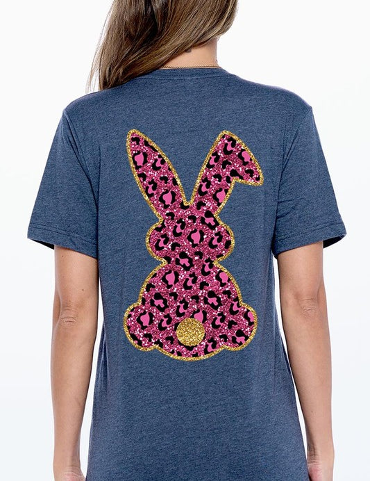 Unisex Casual Pink Leopard Easter Bunny Graphic Tee