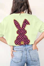 Unisex Casual Pink Leopard Easter Bunny Graphic Tee