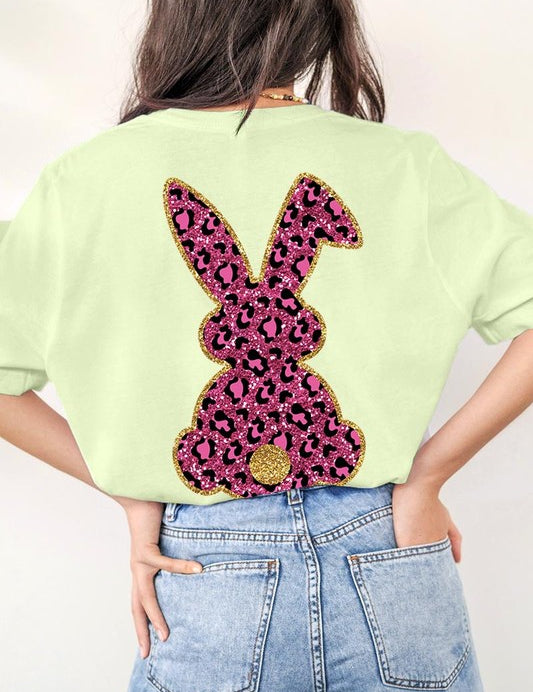 Unisex Casual Pink Leopard Easter Bunny Graphic Tee