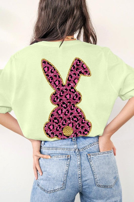 Unisex Casual Pink Leopard Easter Bunny Graphic Tee