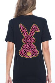 Unisex Casual Pink Leopard Easter Bunny Graphic Tee