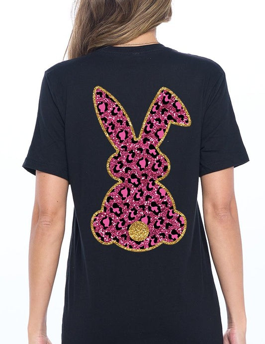 Unisex Casual Pink Leopard Easter Bunny Graphic Tee