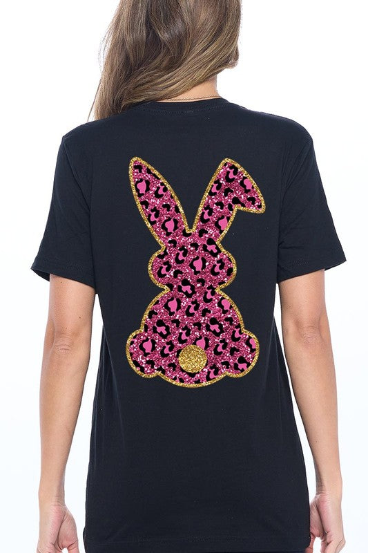 Unisex Casual Pink Leopard Easter Bunny Graphic Tee