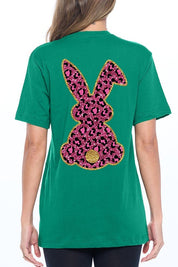 Unisex Casual Pink Leopard Easter Bunny Graphic Tee