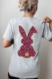 Unisex Casual Pink Leopard Easter Bunny Graphic Tee