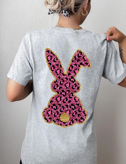 Unisex Casual Pink Leopard Easter Bunny Graphic Tee