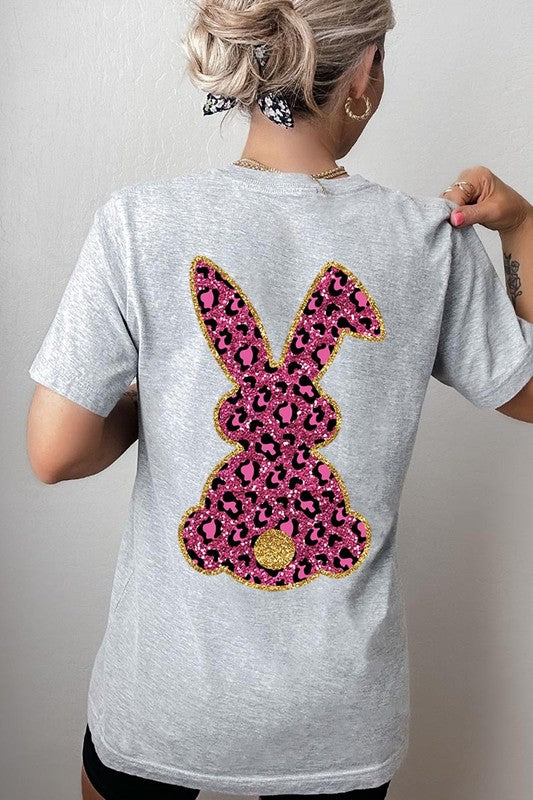 Unisex Casual Pink Leopard Easter Bunny Graphic Tee