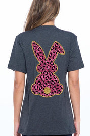 Unisex Casual Pink Leopard Easter Bunny Graphic Tee