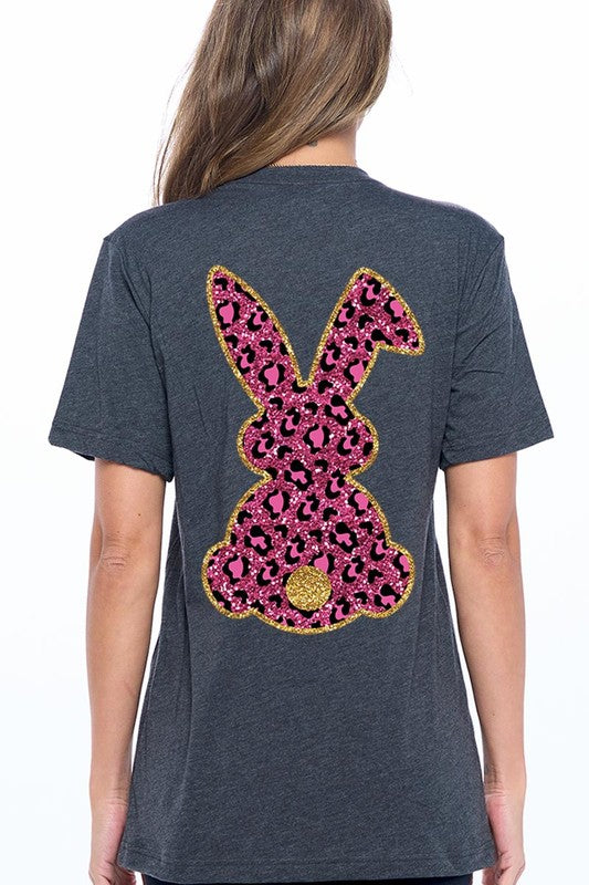 Unisex Casual Pink Leopard Easter Bunny Graphic Tee
