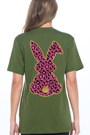 Unisex Casual Pink Leopard Easter Bunny Graphic Tee