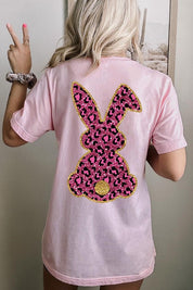 Unisex Casual Pink Leopard Easter Bunny Graphic Tee