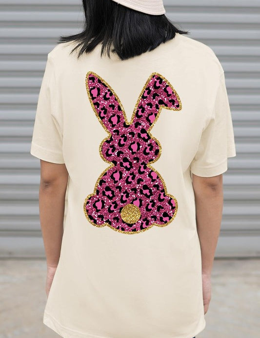 Unisex Casual Pink Leopard Easter Bunny Graphic Tee