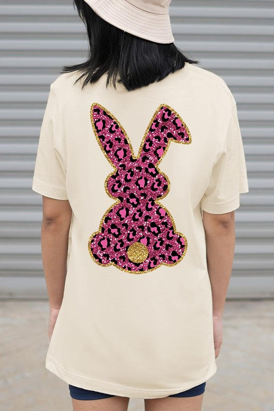 Unisex Casual Pink Leopard Easter Bunny Graphic Tee