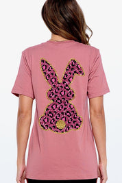 Unisex Casual Pink Leopard Easter Bunny Graphic Tee