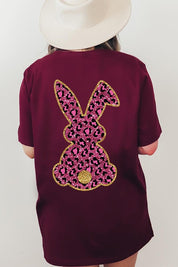 Unisex Casual Pink Leopard Easter Bunny Graphic Tee