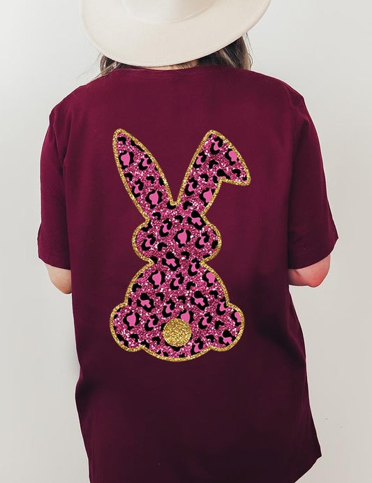 Unisex Casual Pink Leopard Easter Bunny Graphic Tee