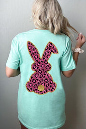 Unisex Casual Pink Leopard Easter Bunny Graphic Tee