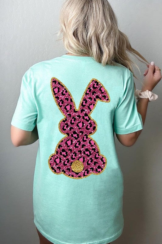 Unisex Casual Pink Leopard Easter Bunny Graphic Tee