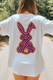 Unisex Casual Pink Leopard Easter Bunny Graphic Tee