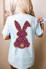 Unisex Casual Pink Leopard Easter Bunny Graphic Tee