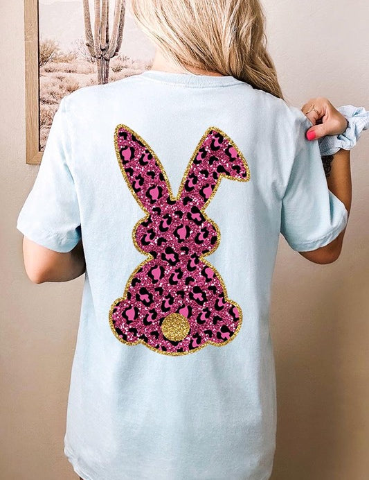 Unisex Casual Pink Leopard Easter Bunny Graphic Tee