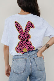 Unisex Casual Pink Leopard Easter Bunny Graphic Tee