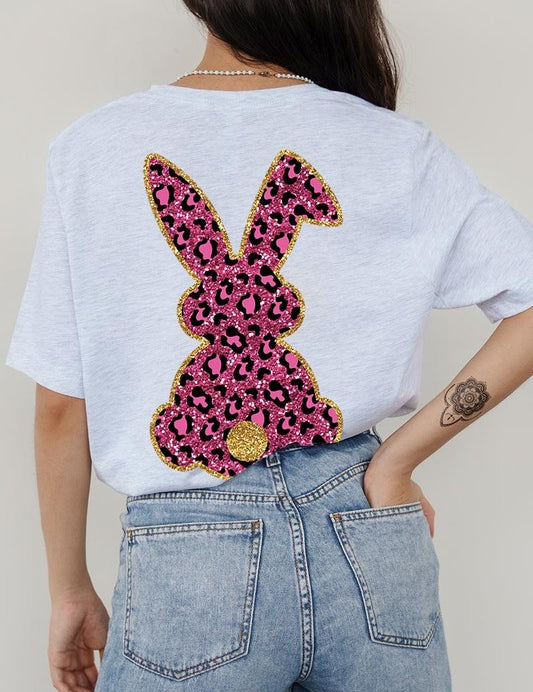 Unisex Casual Pink Leopard Easter Bunny Graphic Tee