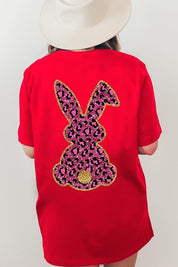 Unisex Casual Pink Leopard Easter Bunny Graphic Tee